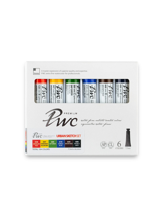 Набор акварели ShinHan "PWC" 6 цв. по 7,5 мл, Городской пейзаж, в картонной упаковке 606x758